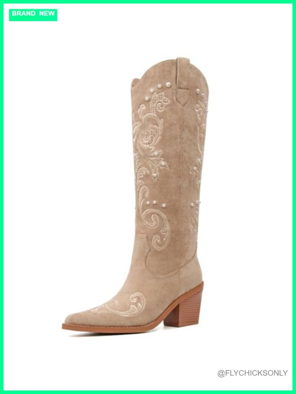 Women's Knee High Cowboy Boots Faux Leather Pointed Toe Chunky Heel Pull On
